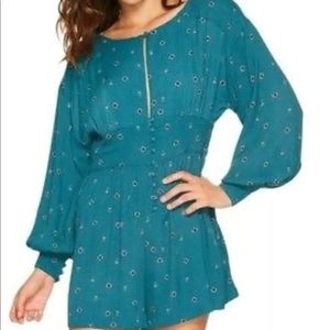 FREE PEOPLE Love Grows Green Floral Romper Size S